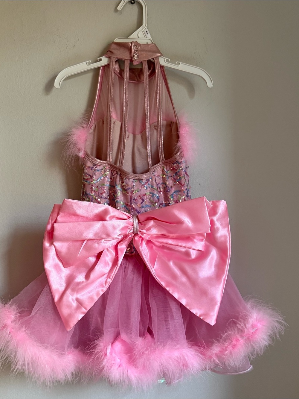 A Wish Come True Girls Dance Costume Size IMC Pink Sequin Tutu Dress Large Bow
